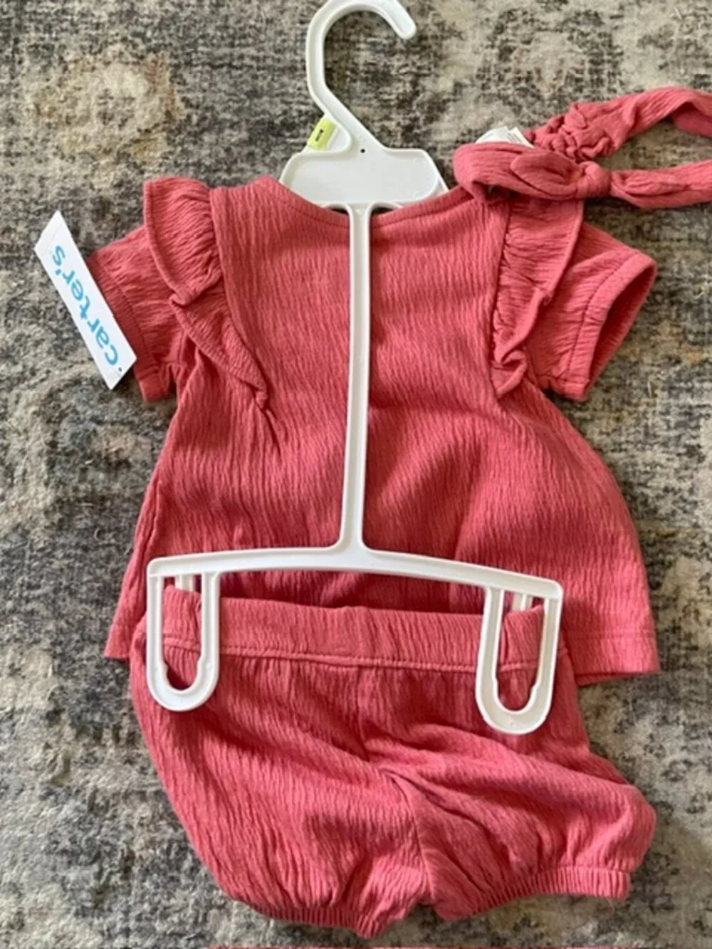 Carters Baby Girl 0-3 Months 3pc Gauze Set Top Bloomers Headband Coral Pink